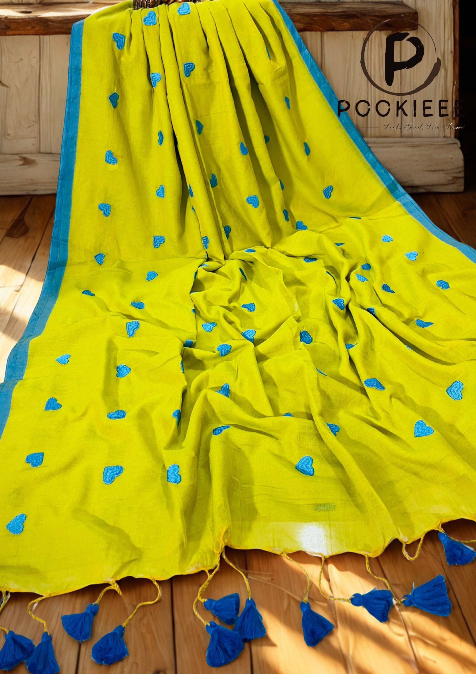 CK Khadi Saree with delicate LOVE embroidery Saree